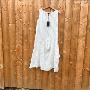 Kokomarina White and Taupe Striped Linen Dress